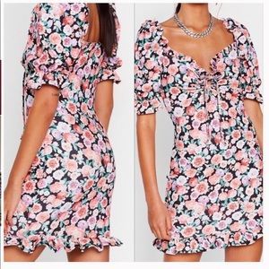 Nasty gal floral puff sleeve dress NWT